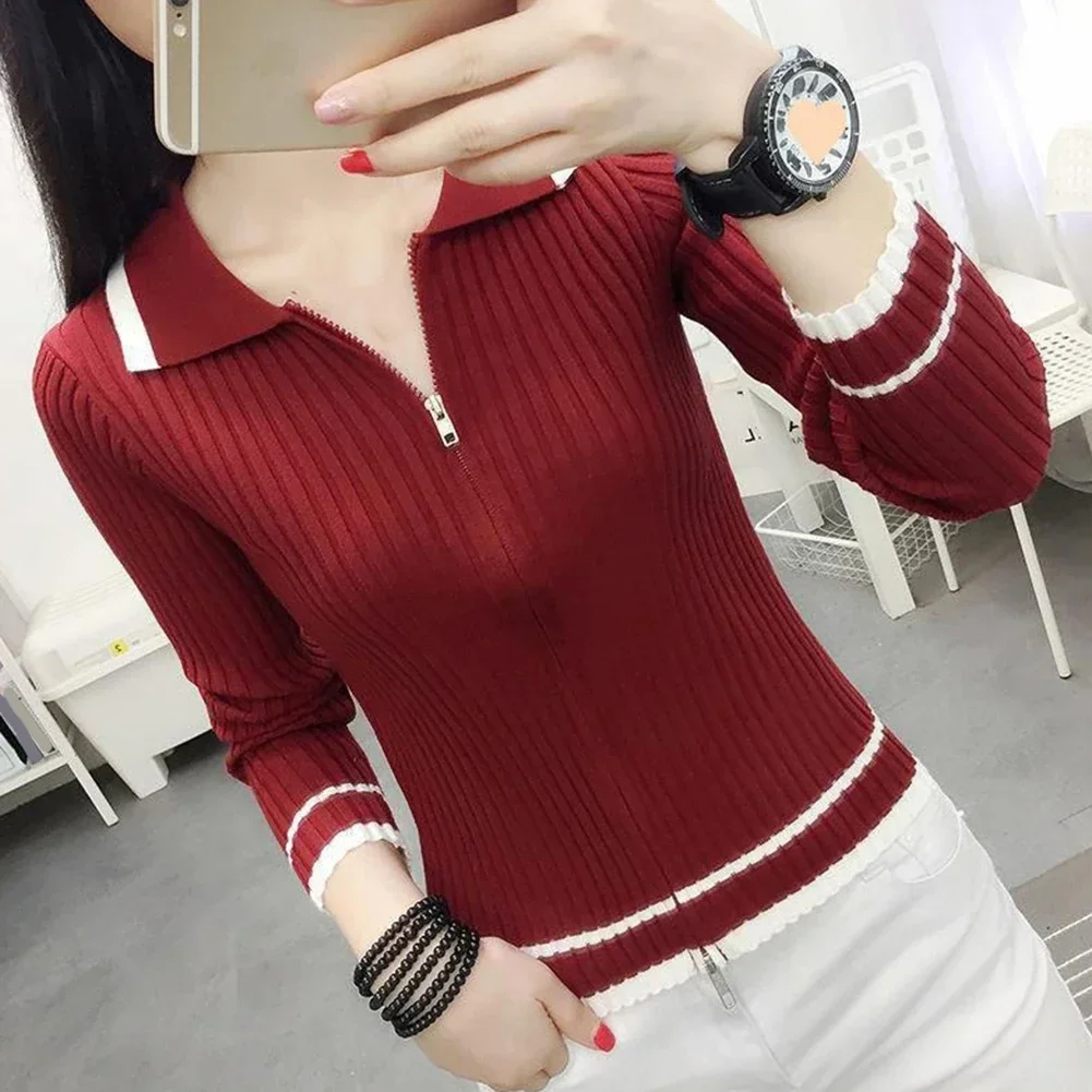 

Holiday Outfit Knitted Womens Shirt Casual Bottoming Shirt Black High Stretch Solid Color Design For Club Outing