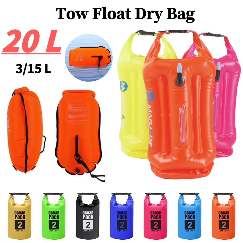 20L Tow Float Dry Bag with Storage Room Inflatable Waterproof Bag Float Swim Safety Float Swim Buoy for Boating Fishing Camping