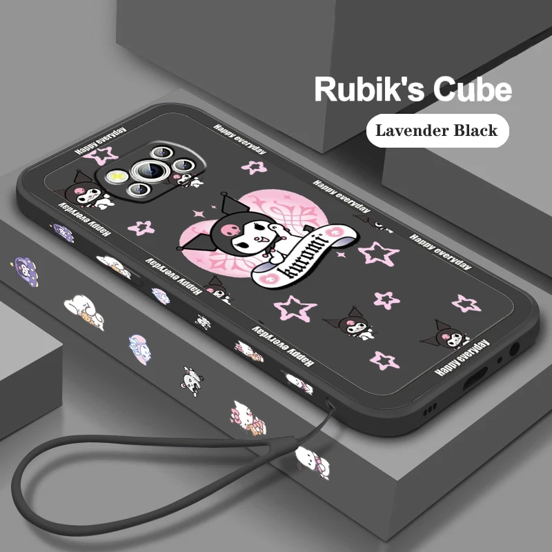 Kuromi Cinnamoroll Melody Phone Case For Xiaomi Mi Poco M5s M5 X5 X4 X3 M4 M3 F4 F3 GT C55 C50 Pro NFC 5G Liquid Left Rope