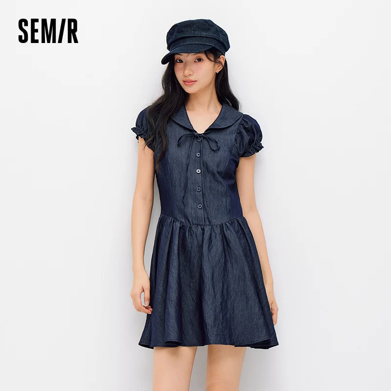 

Женское платье Semir с матросским воротником, бантом и кружевной отделкой на талии, приталенное, стильное, мини, летняя мода 2026, повседневный топ