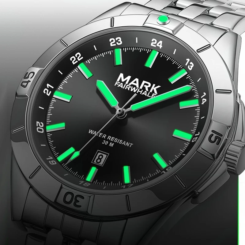 Mark Fairwhale Luxury Quartz Watch for Men Casual Fashion Stainless Steel Luminous Waterproof Simple Date Male Clock Reloj Hombr