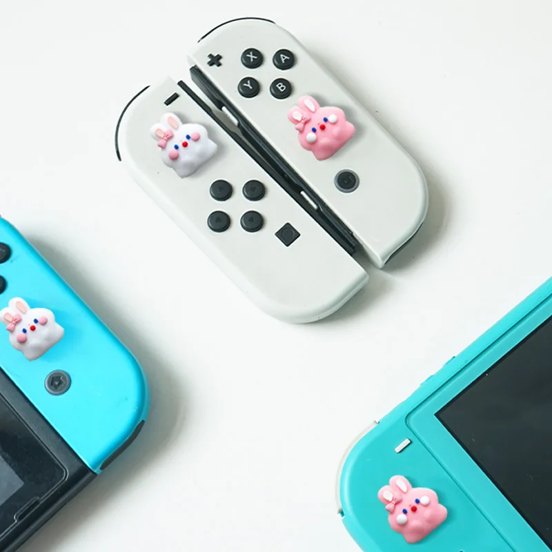 Cute Pink Rabbit Silicone Soft Thumb Stick Grip Cap Cover For Nintendo Switch Oled/Lite NS Joy-con Thumbstick Case Protector