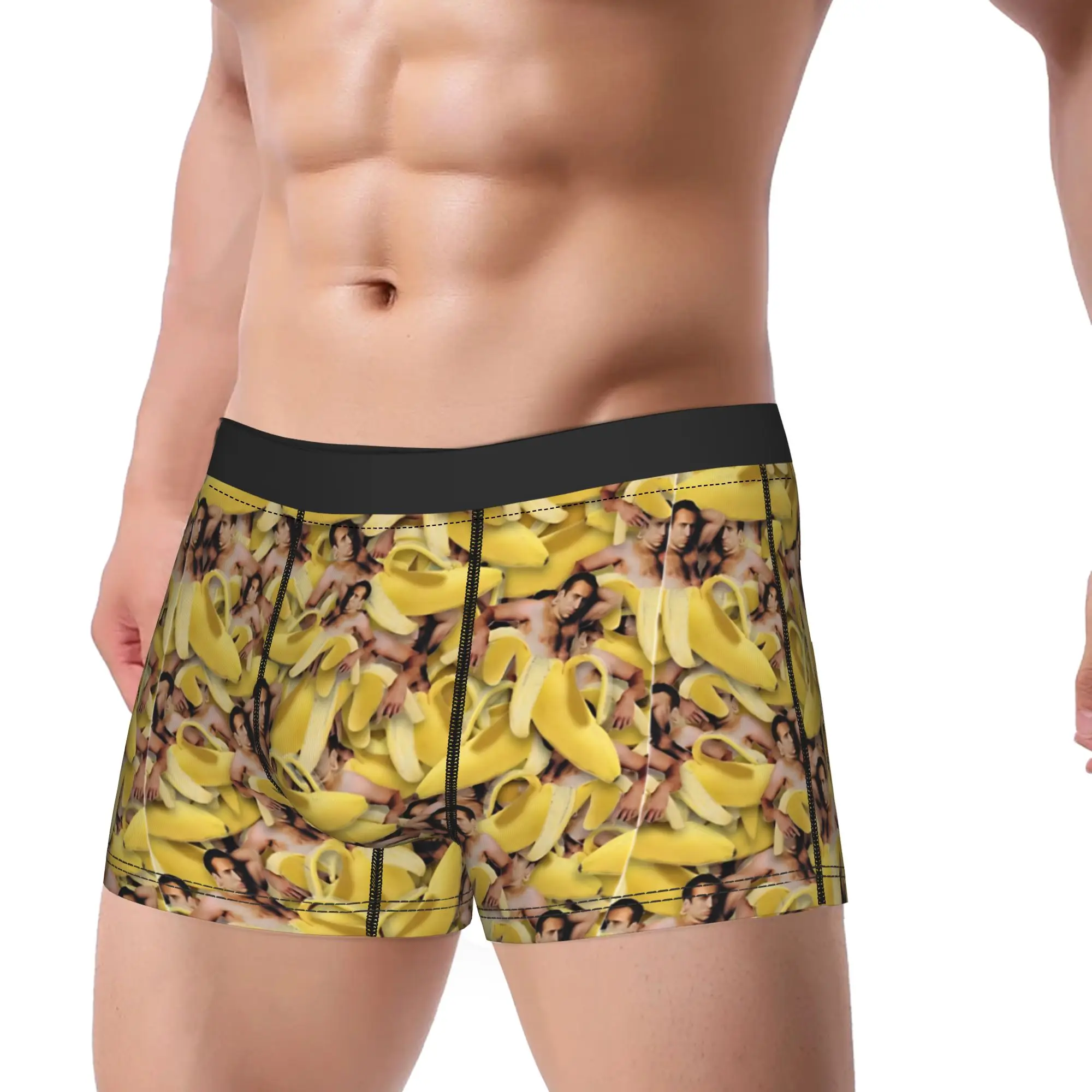 Nicolas Cage Banana Pattern Men Boxer Briefs Cozy Underwear  Underpants