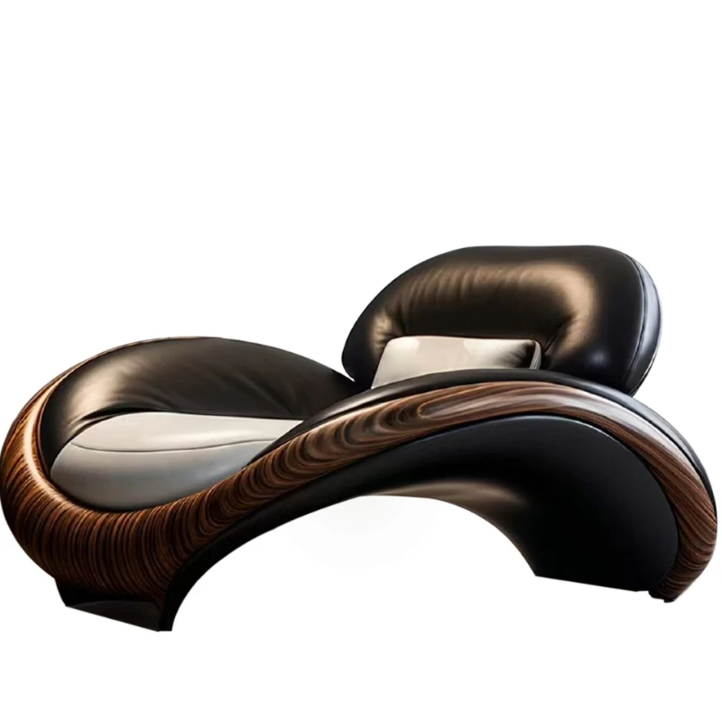 Large flat-floor light luxury villa modern single sofa leather