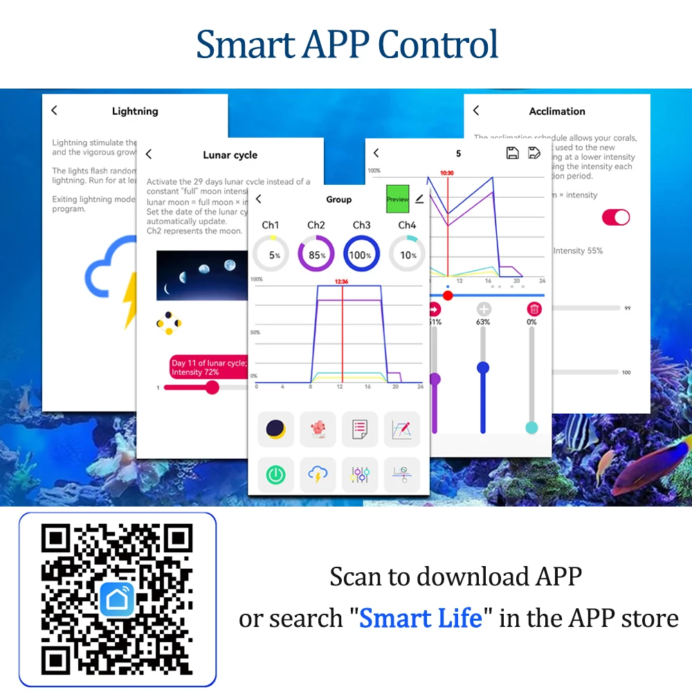 PopBloom WiFi Marine Aquarium Light 100W, Full Spectrum APP Program Led Aquarium Lamp for Reef Coral SPS/LPS Growth Fish Tank