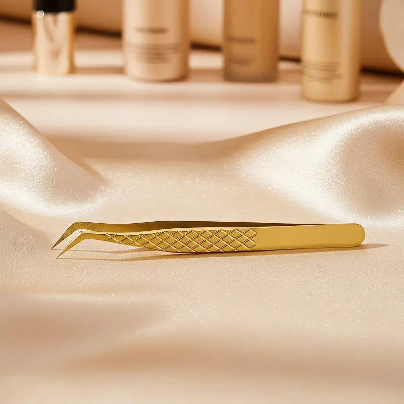 1Pcs Fiber Tip Gold Stainless Steel Lash Pickup Tool Eyelash Extension Tweezers For Volume Fans Classic Lash Isolation
