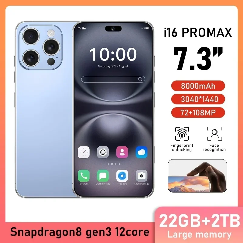 

HOT 2025 NEW i16 Pro Max original intelligent 7.3inch 5G dual card dual standby Android 14 system global version 8000mAh battery
