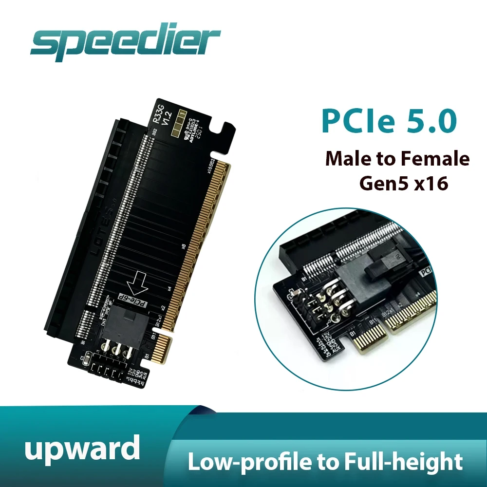 PCIe 5.0 X16 Male To X16 Female Upward Riser Card Half-height To Full-height Increase Test Transfer Protection Card Gen5x16