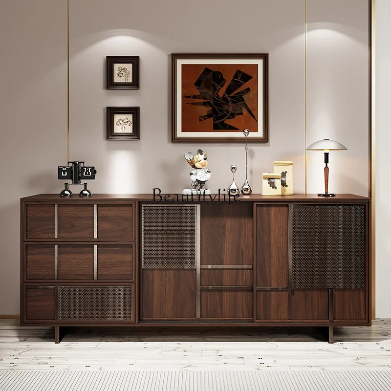 

l*Italian light luxury entrance walnut antique partition cabinet premium dining side cabinet