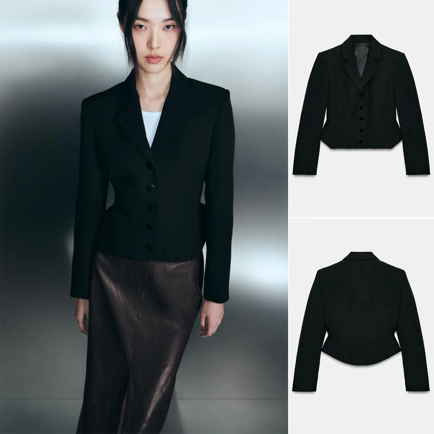 

Spring New Women's Commuter Sle Long Sve ort Coat Jaet Button up Collar Stitched Line Suit Outerwear 230797