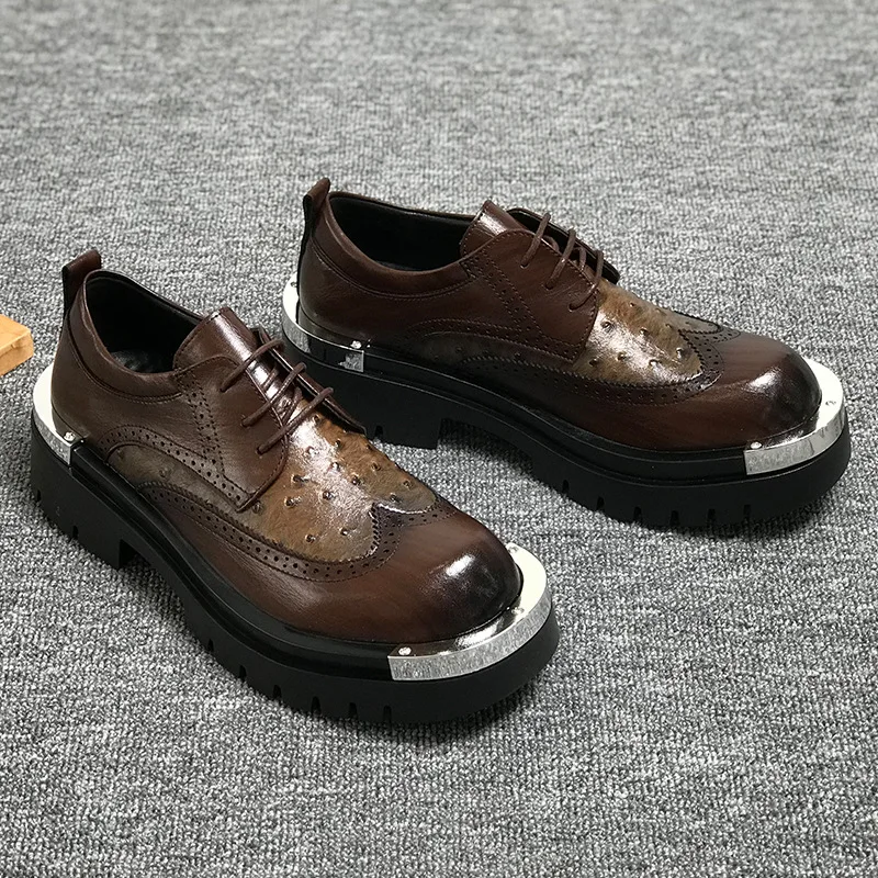 

Fashion Style Mens Oxfords Brand Male Footwear Brown Black Dress Shoes Thick Sole 3cm Plus Size 45 D742