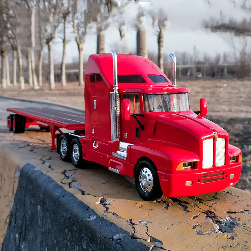 Die-casting Alloy Semi-trailer Toy Car Model 1:24 Scale Simulation Flatbed Tractor Tractor Vehicle Static Decoration Boys Gifts