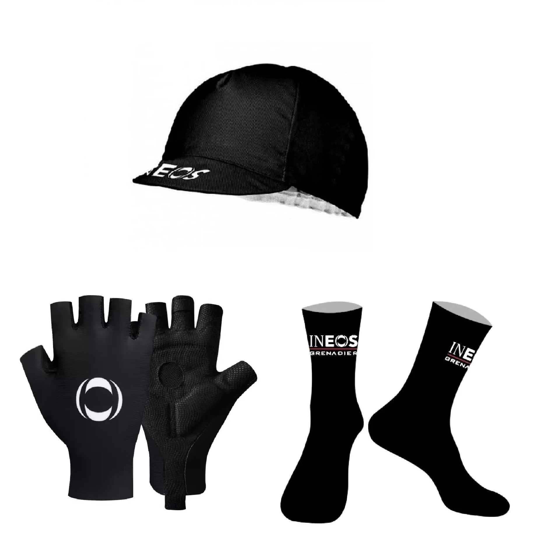 

2024 INEOS Grenadier Team BLACK One Pair Half Finger Cycling Gloves + ONE PAIR CYCLING SOCKS+ Polyester Caps
