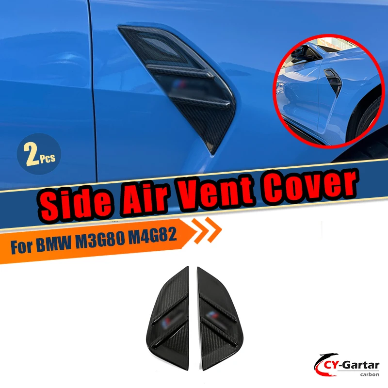 

For BMW M3 M4 G80 G82 G83 2Pcs Dry Carbon Fiber Front Bumper Side Fender Fog Lamp Air Vent Cover Trim Car MP Styling Accessories