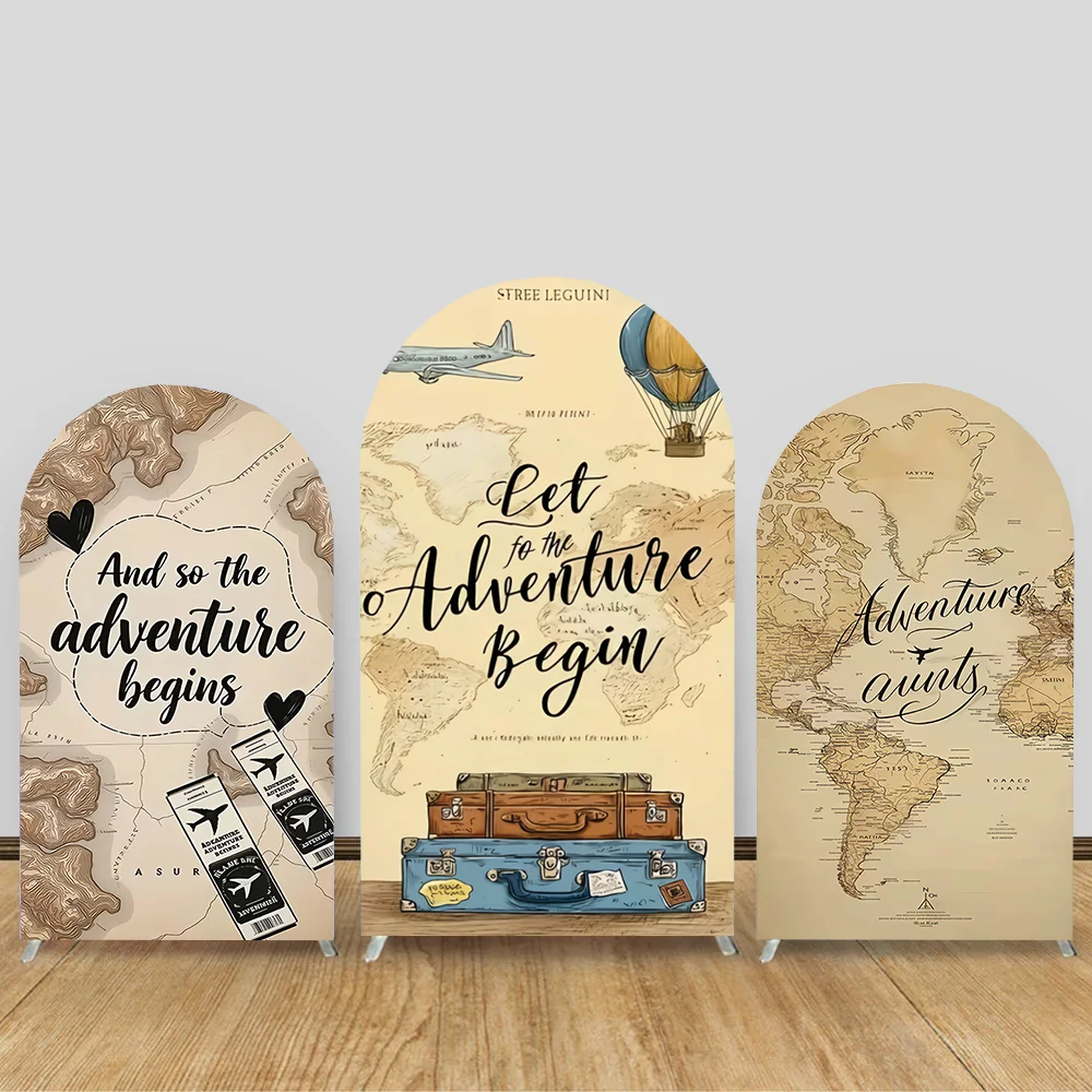 2-Sided Arch Cover Global Travel Map Aircraft Decoration Backdrop Baby Shower Arch Wall Kid Birthday Party Photo Banner