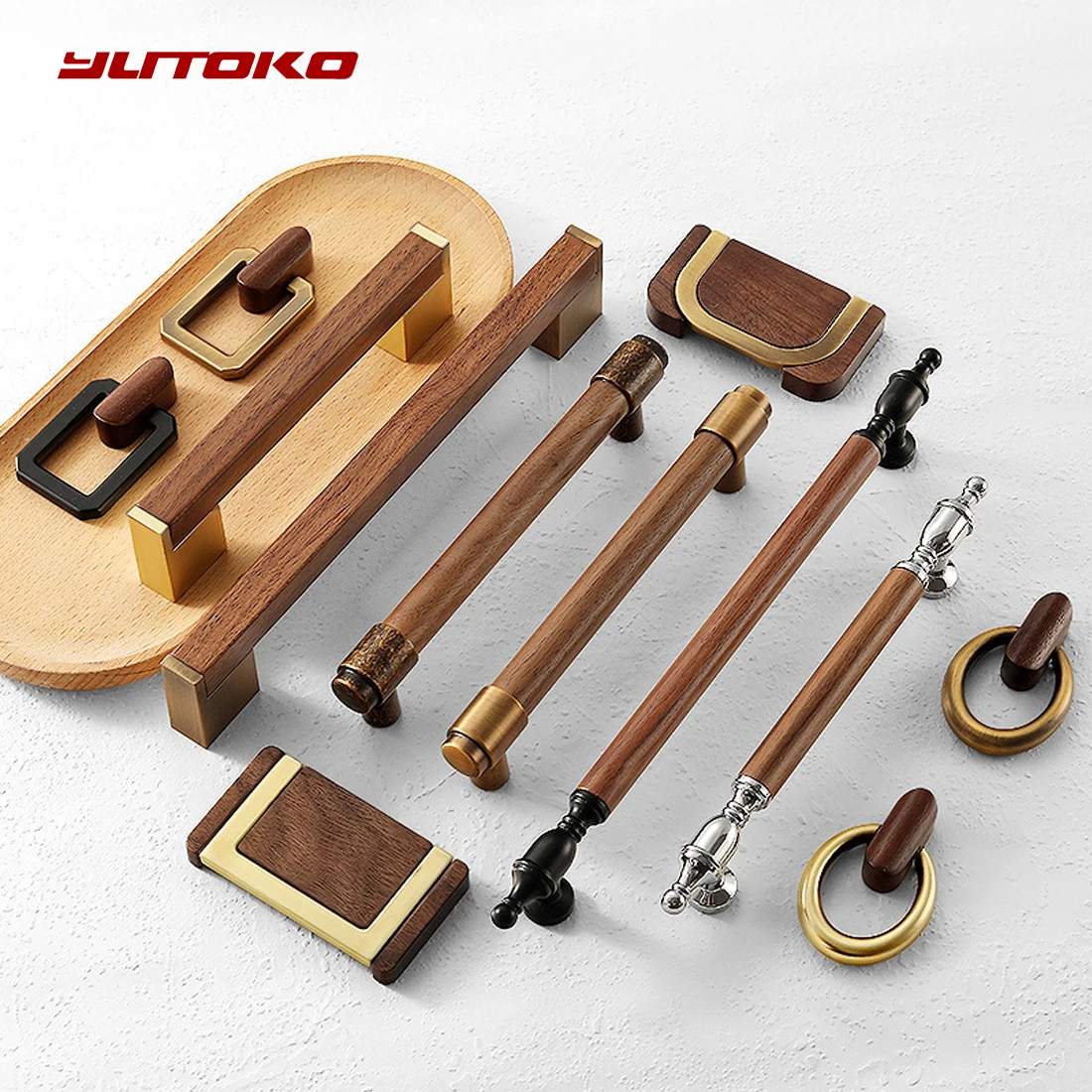 Antique Kitchen Cabinet Storage Handles Nordic Zinc Alloy+Wood Drawer Knobs Wardrobe Cupboard Door Pulls Home Furniture Handles