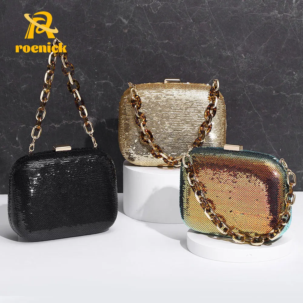 

ROENICK Women Sequined Acrylic Evening Bags Banquet Luxury Designer Handbags Purses Cocktail Chain Shoulder Crossbody Box Clutch