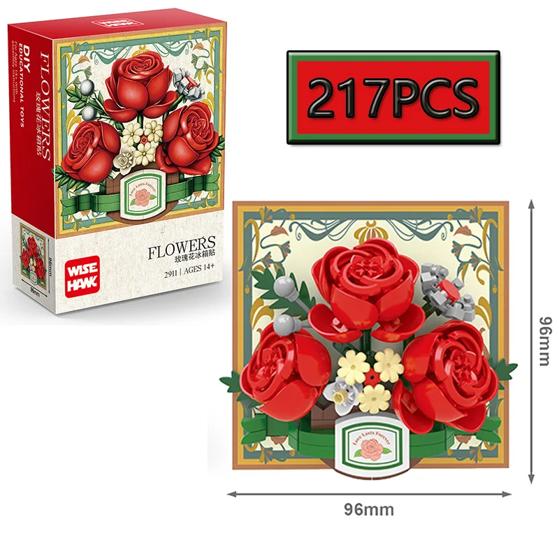 MOC Multi Type Creative Building Blocks Flower Series Creative Refrigerator Stickers DIY Models Children's Puzzle Toys Gifts