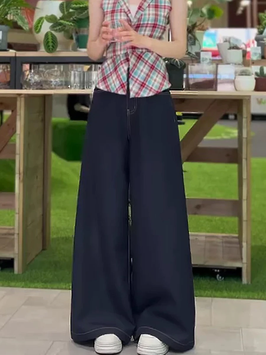 

Прямые джинсы с высокой талией больших размеров, женские свободные широкие брюки длиной до пола, повседневные джинсовые брюки с завышенной талией