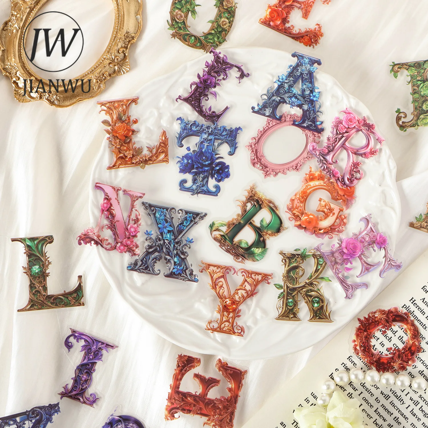 JIANWU Vintage Dark Baroque Flower Letter Landscape Material Collage Scrapbooking PET Sticker Creative DIY Journal Stationery