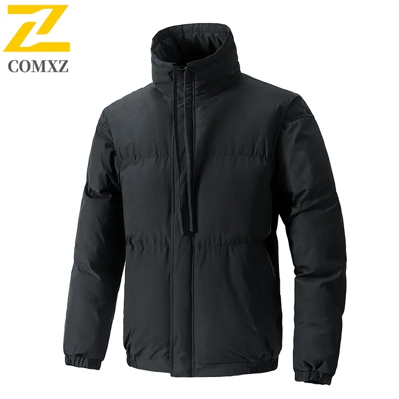 COMXZ 2025 Men Padded Jacket Stand Collar Loose Fit Fashion Outdoor Sports Coat Winter Quality Trendy Outerwear Street Style