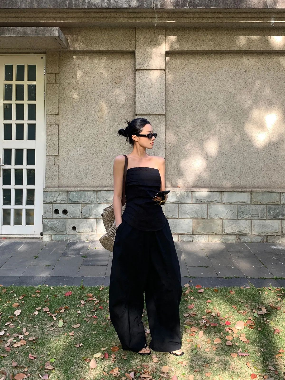 

Casual Elastic Waist Balloon Pants Loose Silhouette Long Trousers Summer New Sle Women's Faion Polyester Fiber Straight Leg