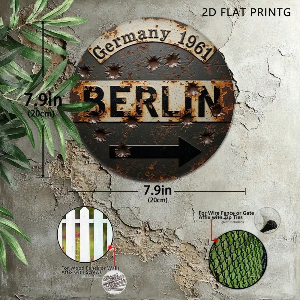 لوحة ألومنيوم جدارية عتيقة من برلين 1961 علامة تاريخية ألمانية للحرب الباردة 7.9 بوصة × 7.9 بوصة ديكور مكتب البار المنزلي