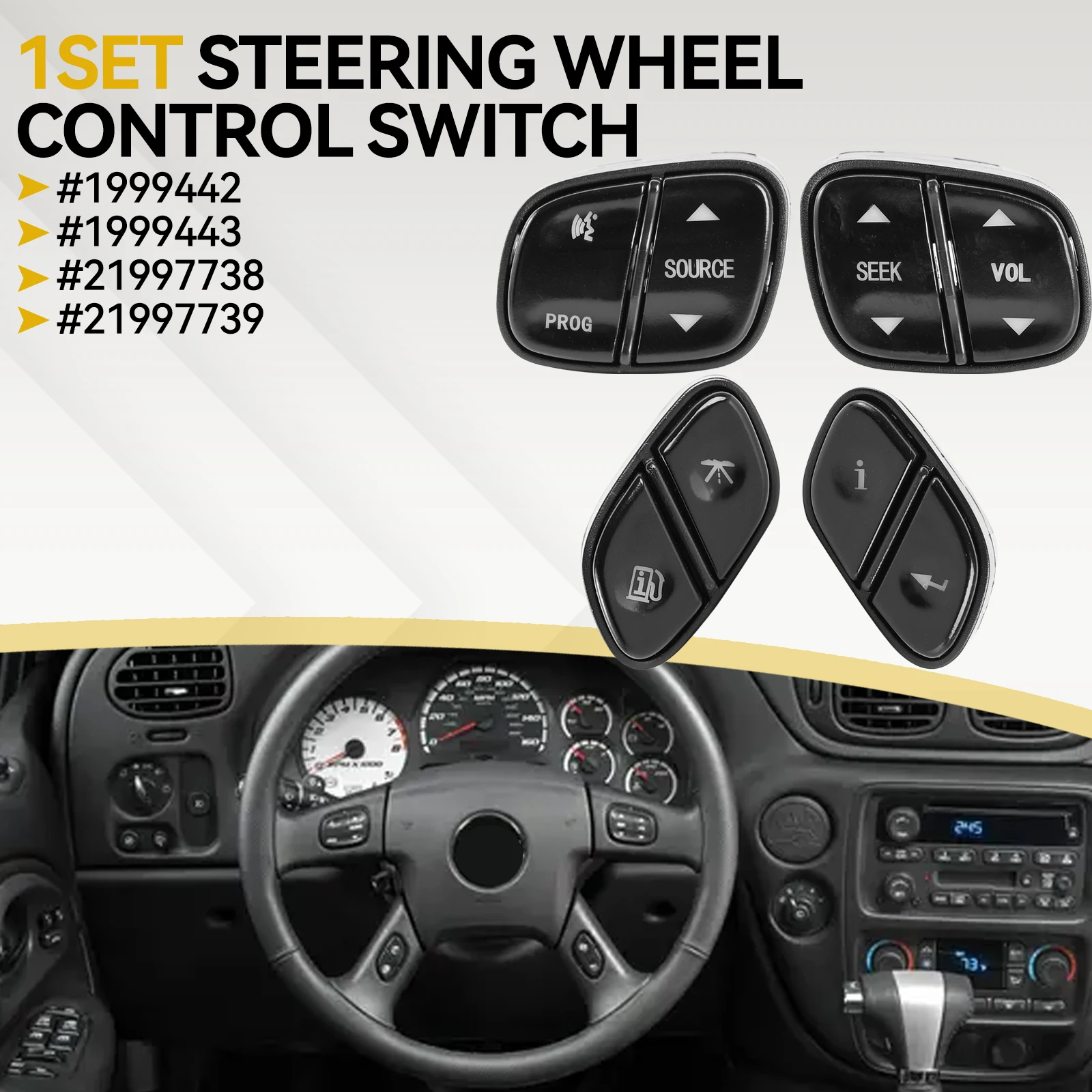 4x LED Light Steering Wheel Radio Source Switch Button Parts 1999442 For GMC Yukon Hummer H2 Chevrolet Avalanche Silverado Tahoe
