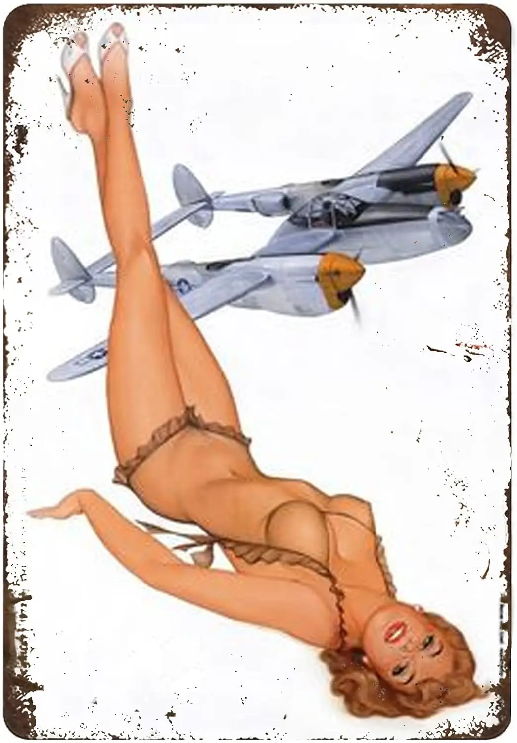Vintage Tin Signs Pin Up Girl Military Sexy Hot Girl Metal Signs Nice Lady Wall Man Cave Decor Hot Female Soldiers And Plan sign