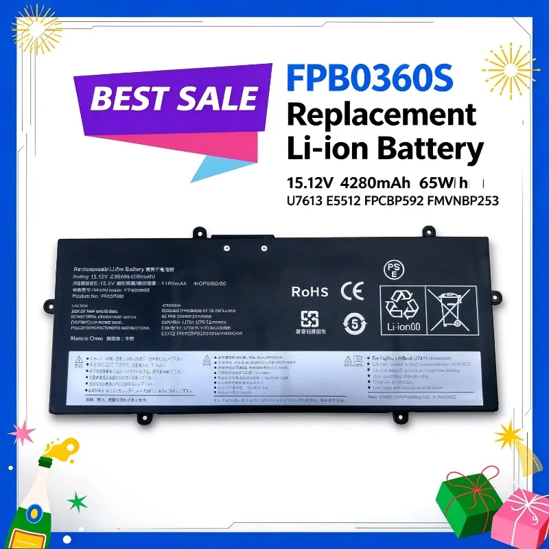 FPB0360S 15.12V 4280mAh 65Wh Replacement Li-ion Battery for Fujitsu LifeBook U7411 U7511 U7512 U7613 E5512 FPCBP592 FMVNBP253