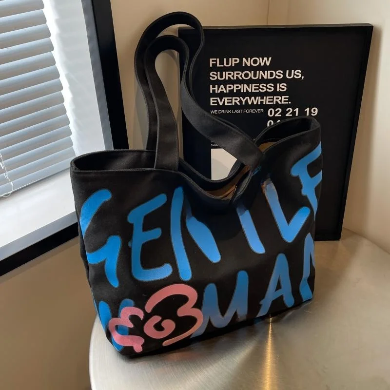 Japanese Style Canvas Tote Bag Women Large Capacity Artistic Student Class Handbag Versatile Commuting Single Shoulder Bag