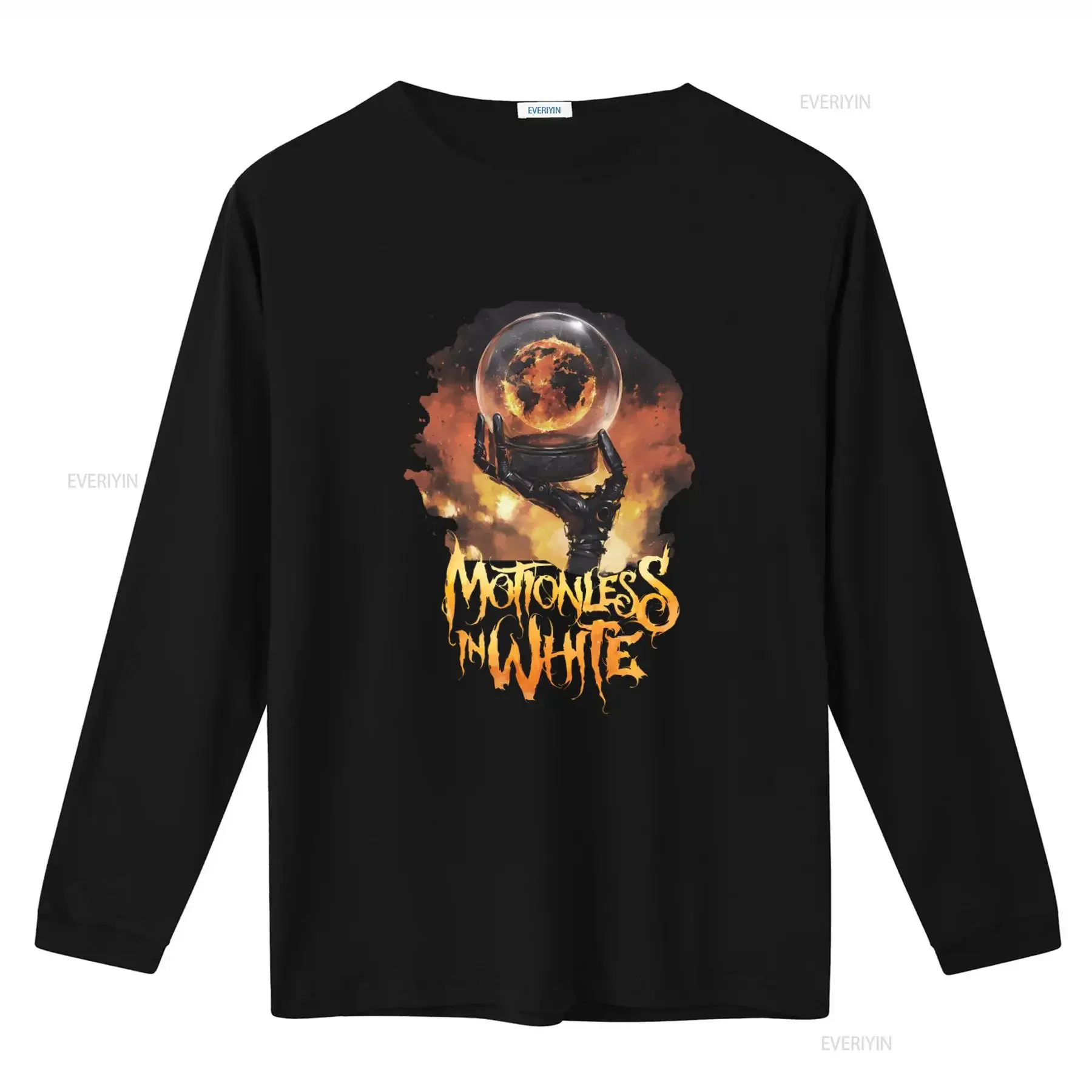 Motionless In White 2023 T Shirt Scoring The End Of World Design Unique Fire Globe Robotic Hand Print Perfect for Rock Fans
