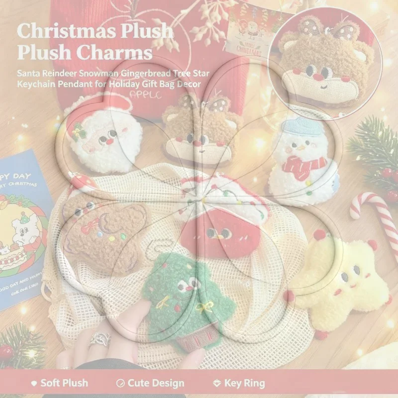 Cute Cartoon Christmas Plush Keychains Soft Fluffy Lightweight Key Holder Bag Decor Unique Small Xmas Gift for Classmates Colle