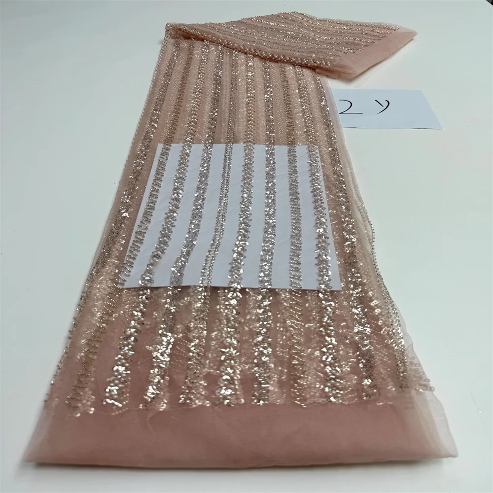 قماش دانتيل خرز أفريقي 2 ياردات ترتر عالي الجودة مواد الزفاف النيجيري أقمشة العريس الفاخرة لخياطة الفساتين