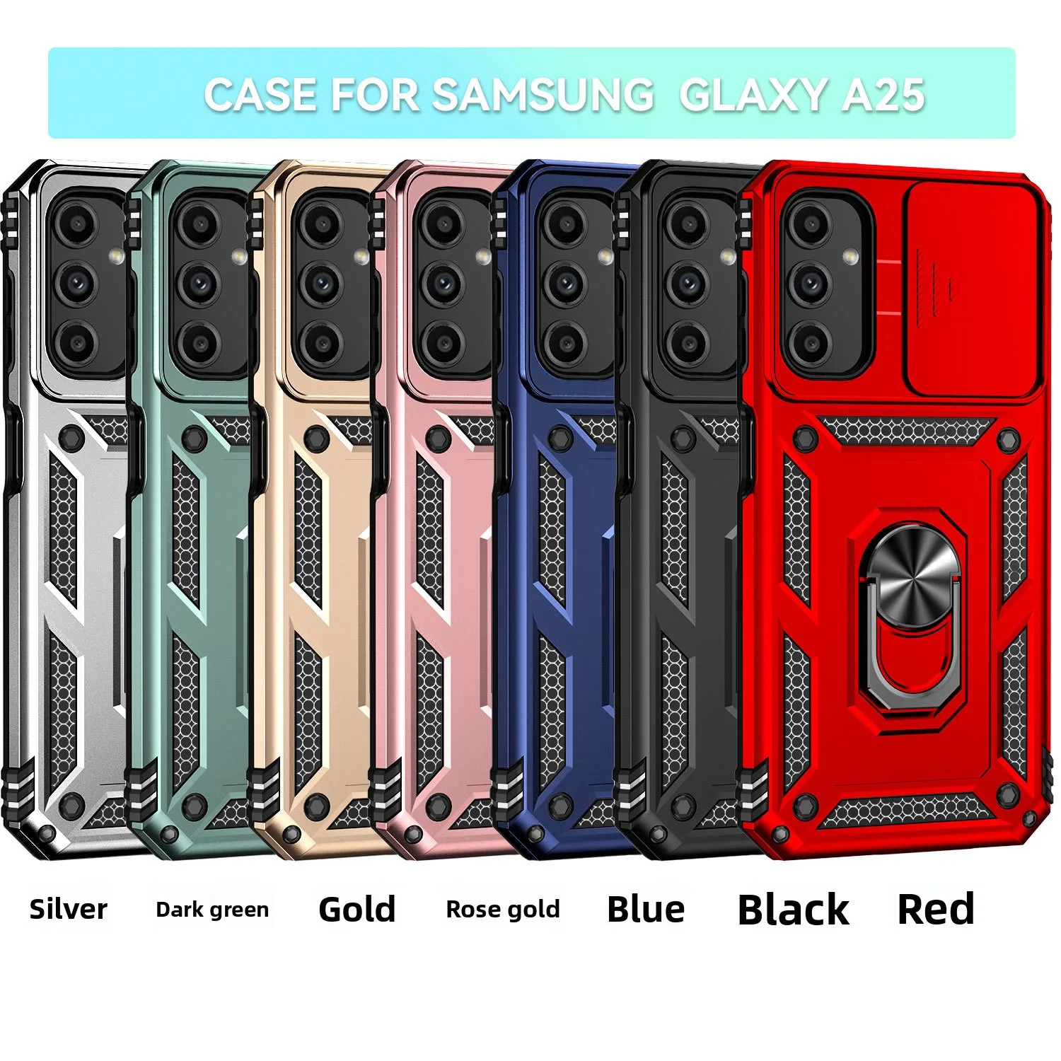 

For Samsung A25 Case Shockproof Armor Slide Camera Lens Ring Holder Magnet Holder Ring Cover
