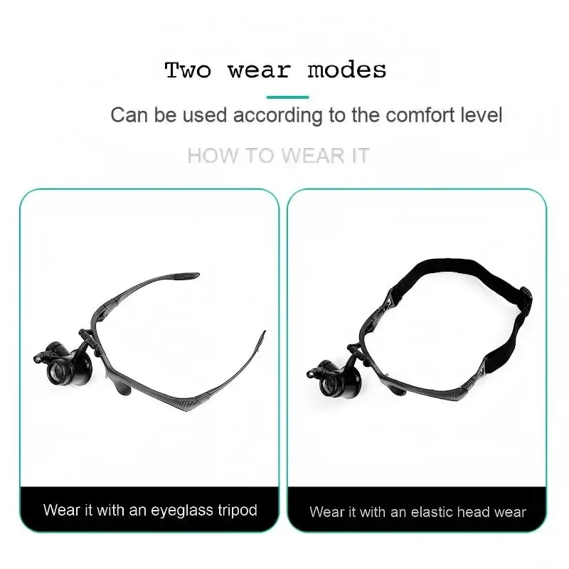 25X Headset Magnifier with LED - 4 Interchangeable Lenses for Clock Jewelery Antique Repair Loupe 9892F