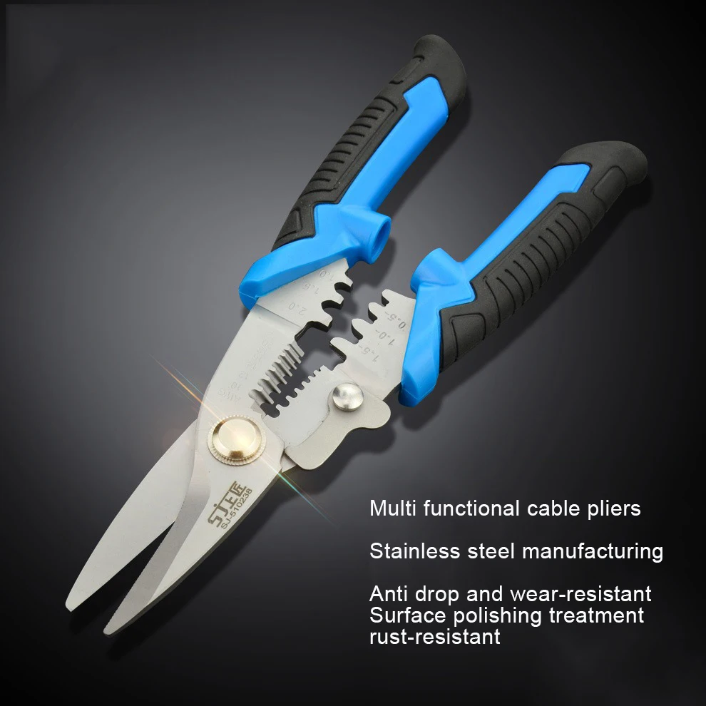 Electrician Wire Cutting and Stripping Pliers, Wire Pressing Pliers, Wire Pulling Pliers, 8-Inch Multi-purpose Wire Pliers