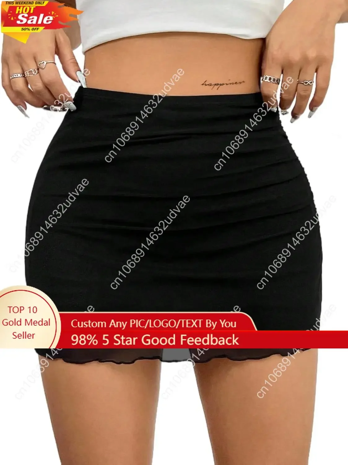 Avanova Damska Siateczkowa Mini Spódniczka Bodycon z Wysokim Stanem, Marszczona Letnia Krótka Spódniczka