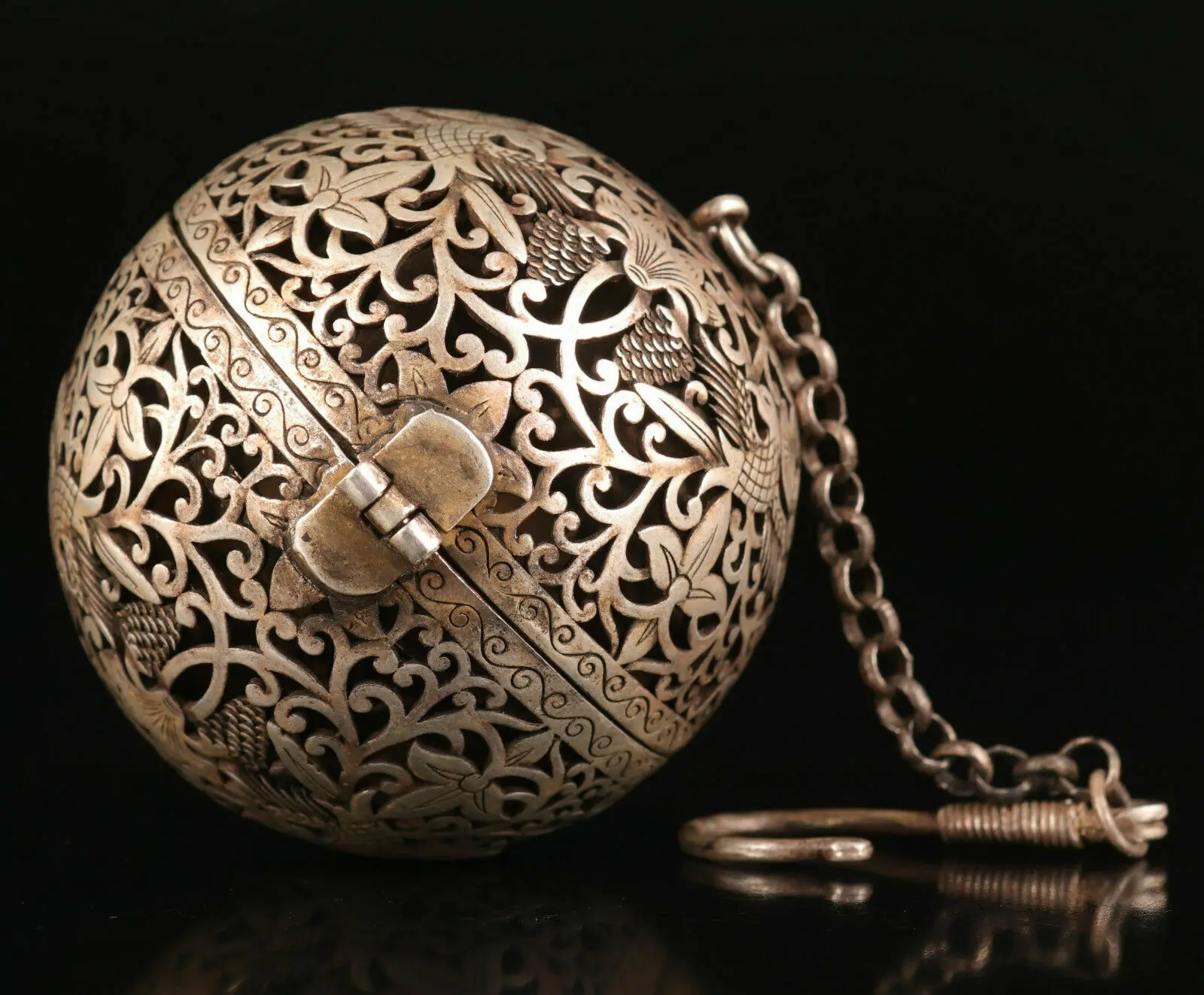 

КИТАЙСКИЙ Старый Тибетский СЕРЕБРЯНЫЙ МЕДНЫЙ КУЛОН INCENSE BURNER OLD DRAGON PHOENIX