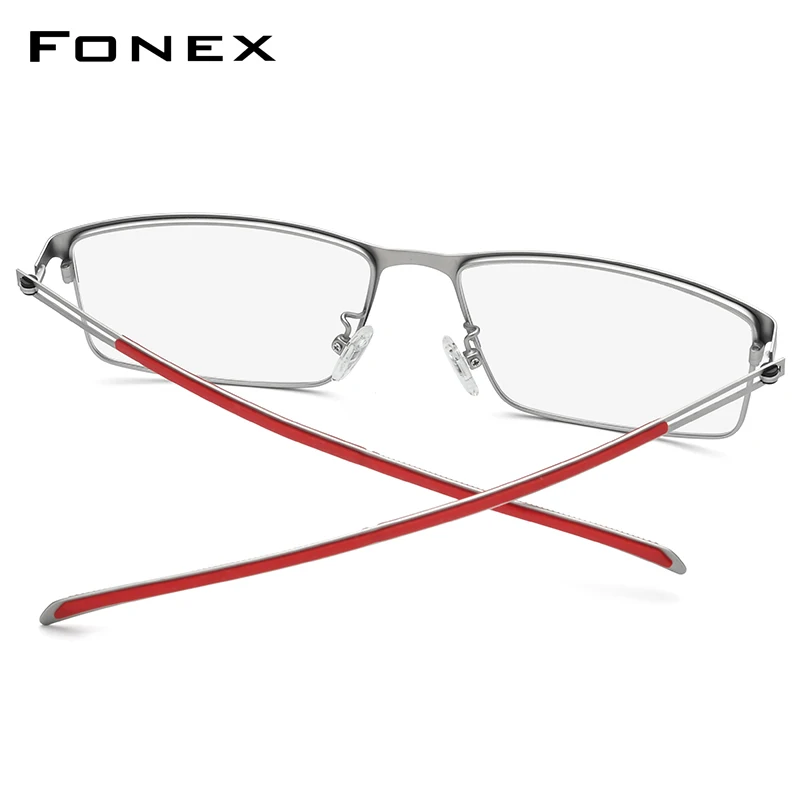 FONEX Photochromic Gray Glasses Men Titanium Alloy Square Anti Blue Light Eyeglasses 2021 Korean Screwless Eyewear Frame FAB1010