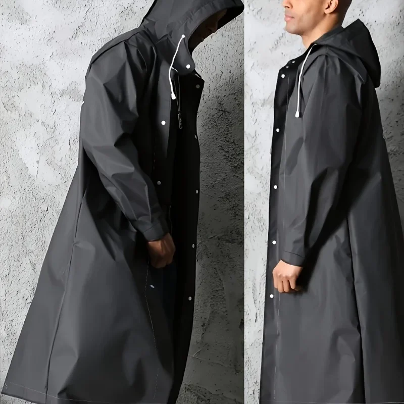 

Unisex Black Fashion Waterproof Long Hooded Raincoat - Adult Outdoor Rainwear for Motorcycle, Cycling, Hiking & Fishing