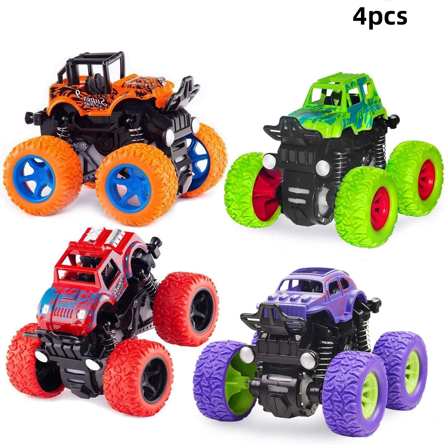 

Truck Toy Set - A set of 4 inertia driven vehicles, 360 ° rotating off-road vehicles, and impact resistant bidirectional drive t