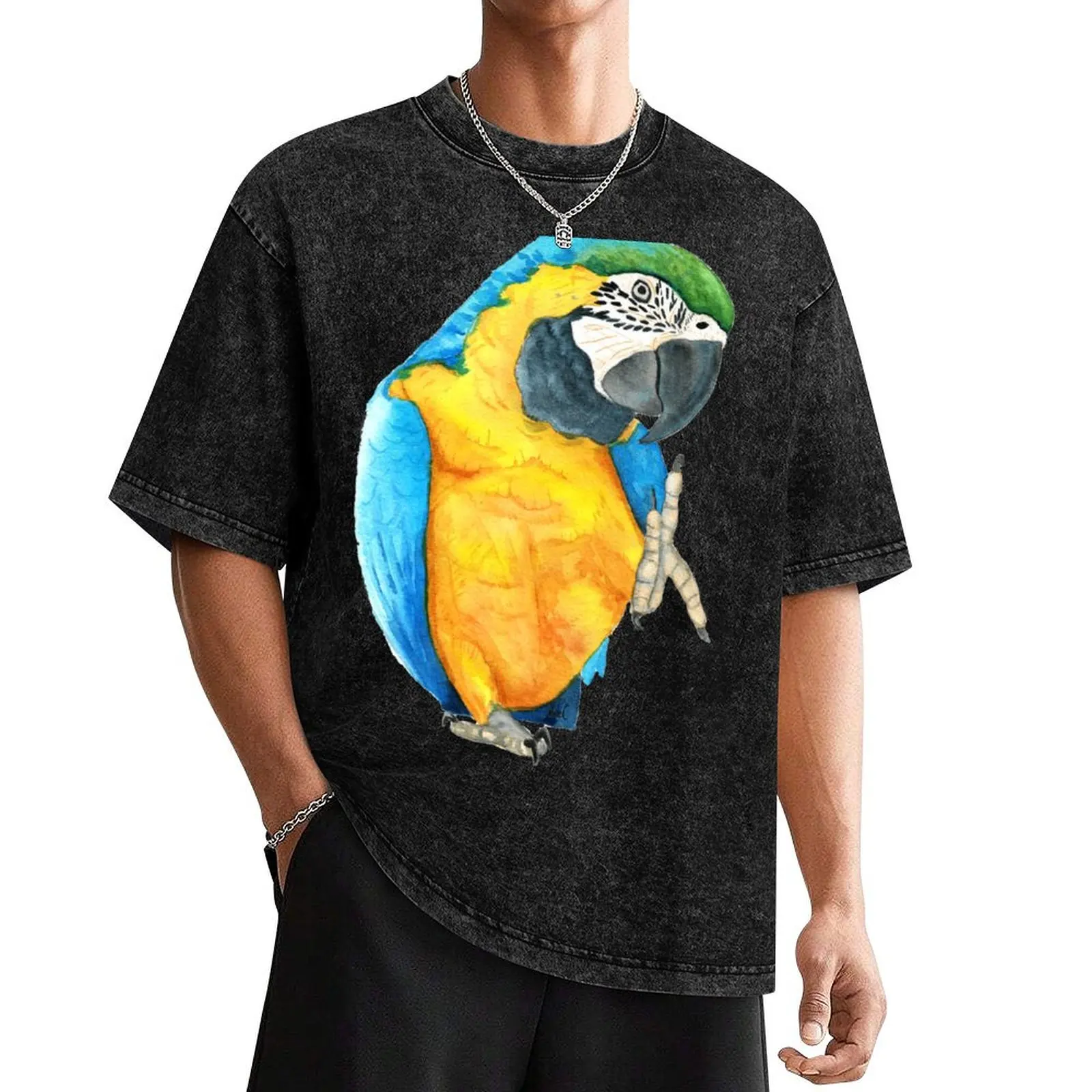 

blue-and-gold macaw ara ararauna parrot watercolor n.2 T-Shirt Blouse man clothes anime figures men workout shirt