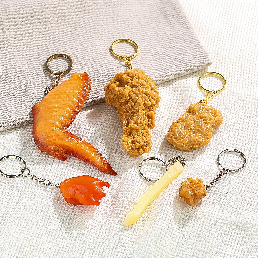 Simulation Fried Chicken Keychain Chicken Nuggets Leg Wings French Fries Fried Food Key Chain Children's Toy Promotional Gift