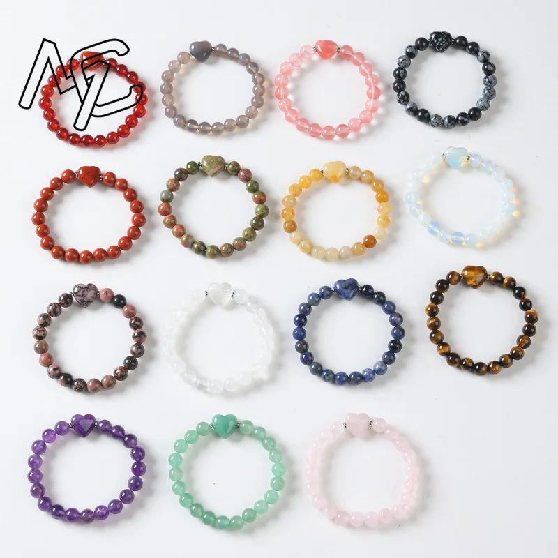 Natural Strawberry Crystal Tiger Eye Stone Love 8mm Beads Elastic Bangle Jewellery Fashion Accessories Woman Luck Amulet Gift