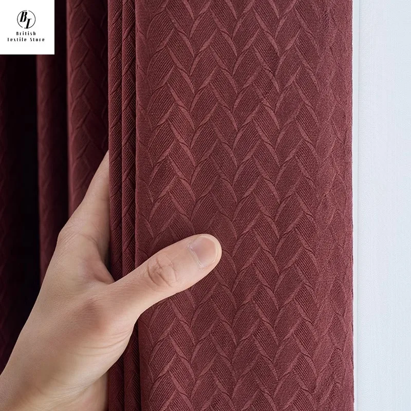 

Custom Size！！European Luxury Velvet Bu Baroque Red Wine Blackout Simple Insulated Curtains for Living Dining Room Bedroom Decor