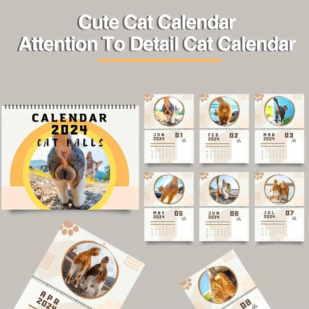 2024ลูกแมวตัวเล็กลูกกลมปฏิทินแมวรายเดือนแบบเฮฮาแขวนได้ของขวัญ11.4x8.26in สำหรับวัยรุ่นเพื่อนเพื่อนร่วมงาน