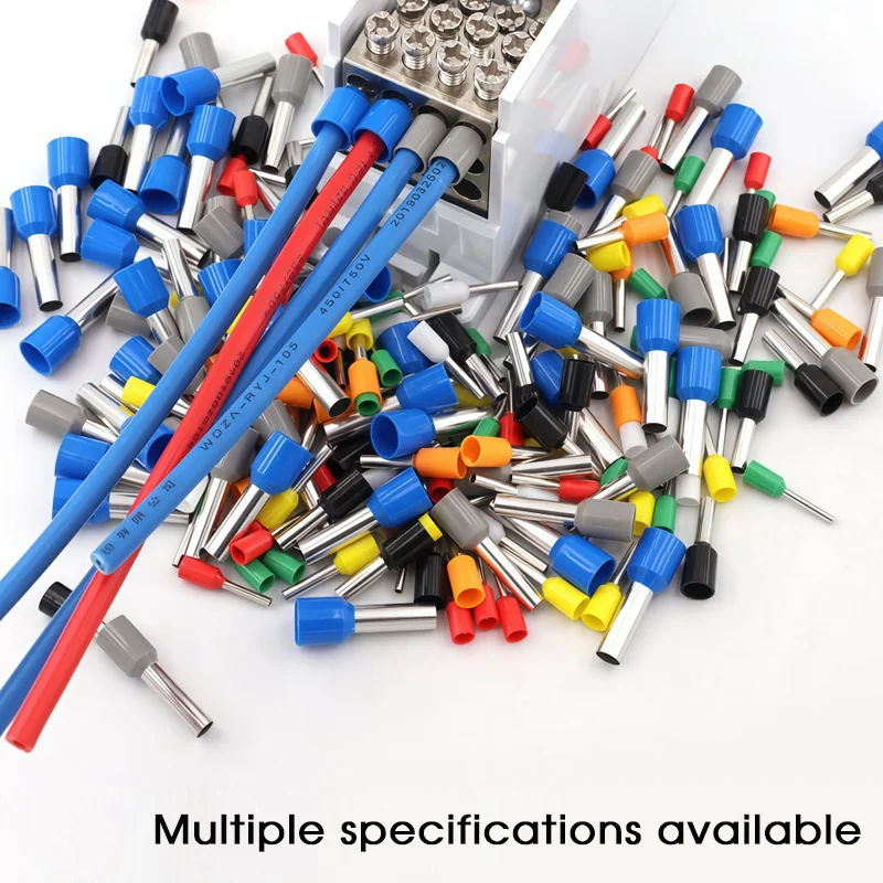 1000PCS VE Pre-insulated Wire Ferrules Terminal Copper Cold Crimp Cord End Tubular Cable Connector Bootlace Ferrule Needle