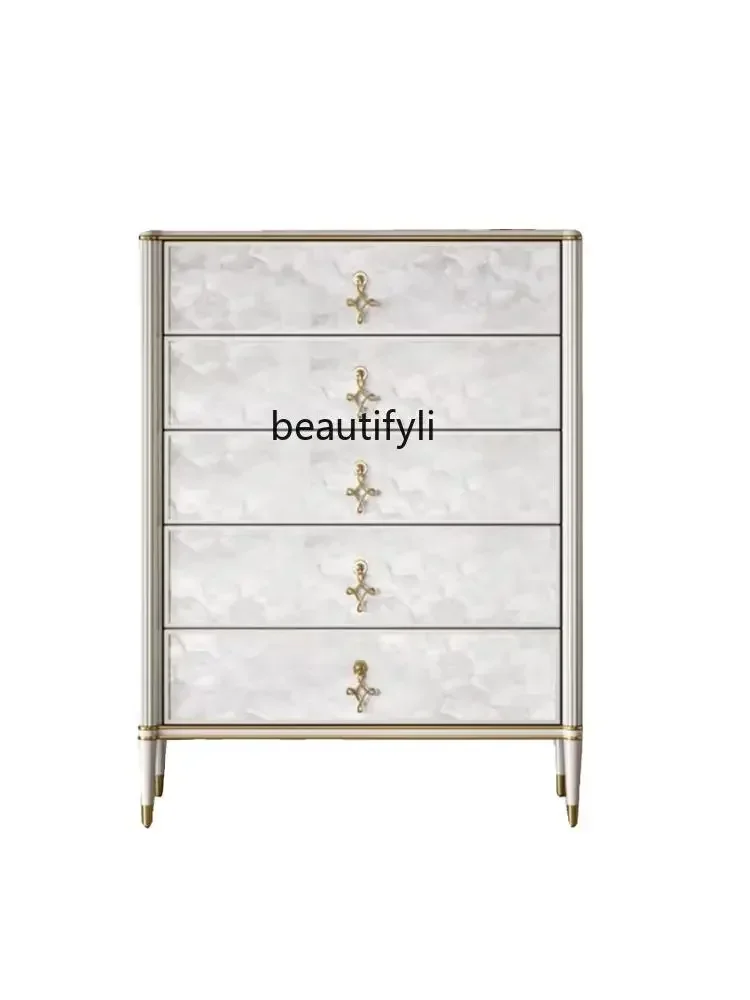

Light luxury American solid wood shell chest cabinet living room wall locker Italian minimalist bedroom drawer storage cabinet