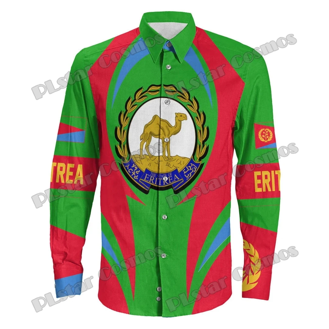 Eritrea & Haiti & Jamaica Coat Of Arms Pattern 3D Print Men's Long Sleeve Button Shirt Autumn Unisex Harajuku Casual Shirt CXY02